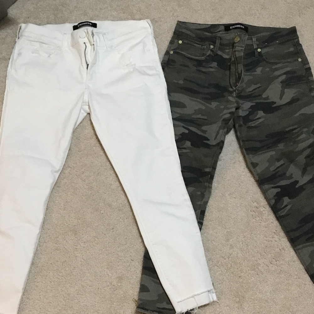 Express White and Camouflage Skinny Jeans Set 10 Short
